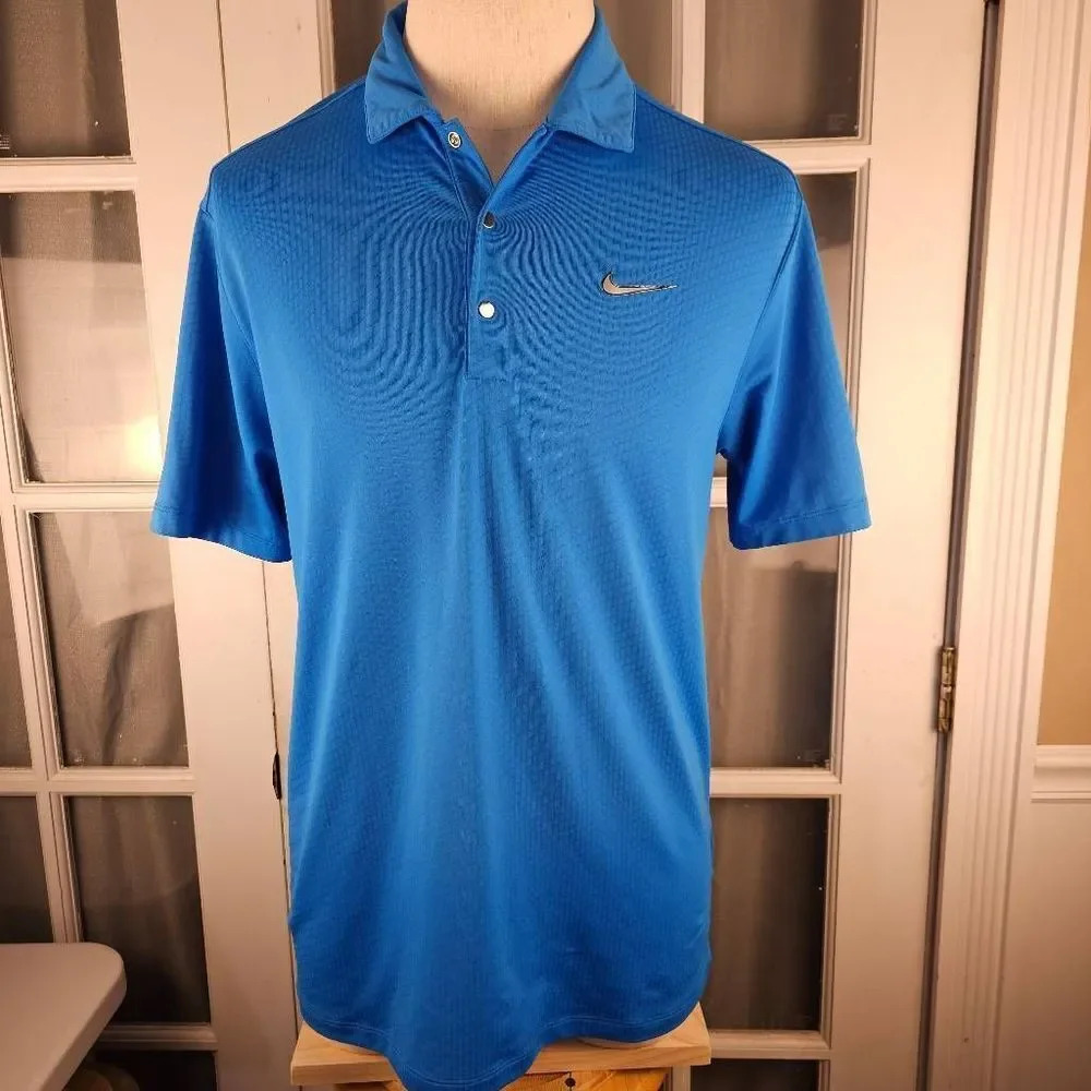 Nike Dri Fit Tiger Woods Collection Mens Blue Short Sleeve Polo Shirt Medium